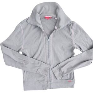 Y2k Esprit Gray Full Zip Jacket Small S‎ Collared Long Sleeve Casual Comfy pink